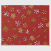 Silver en Gold Snowflakes op donkerrode kerst Cadeaupapier (Vlak)