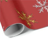 Silver en Gold Snowflakes op donkerrode kerst Cadeaupapier (Rol Hoek)