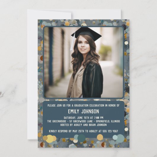 Silver en Golden Folie Confetti Afstuderen Kaart (Achterkant)