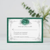 Silver en Green Rozen Elegant RSVP Kaartje (Staand voorkant)