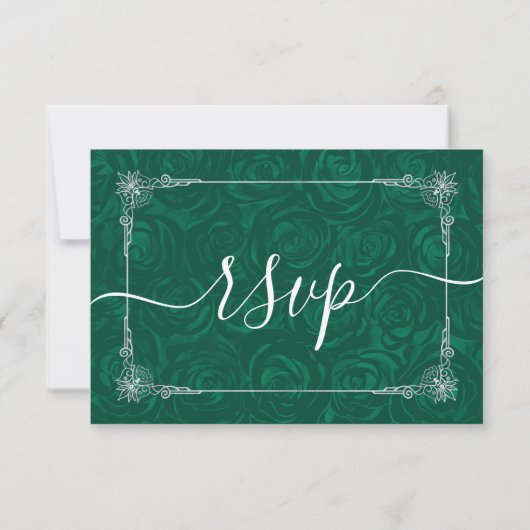 Silver en Green Rozen Elegant RSVP Kaartje (Achterkant)