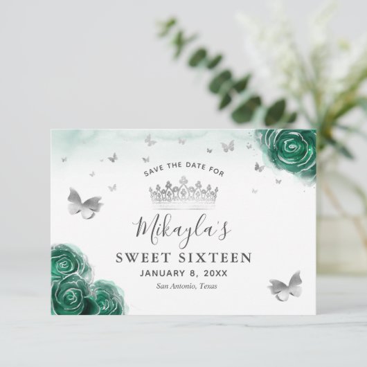 Silver en Green Rozen Elegant Save The Date (Staand voorkant)