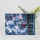 Silver en Magenta Glitter Bauble-kerstparty Kaart (Staand voorkant)