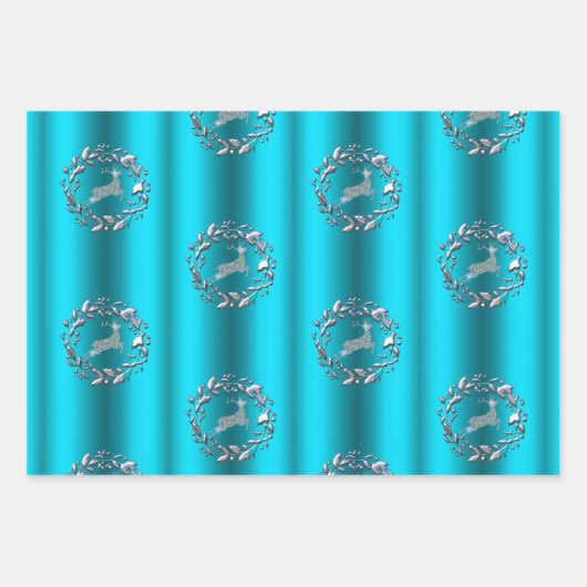 Silver en Metallic Aqua Kerstmis Inpakpapier Vel (Voorkant 2)