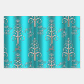 Silver en Metallic Aqua Kerstmis Inpakpapier Vel (Voorkant)