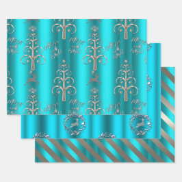 Silver en Metallic Aqua Kerstmis Inpakpapier Vel