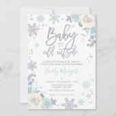 Silver en Mint Floral Winter Baby shower Snowflake Kaart (Voorkant)