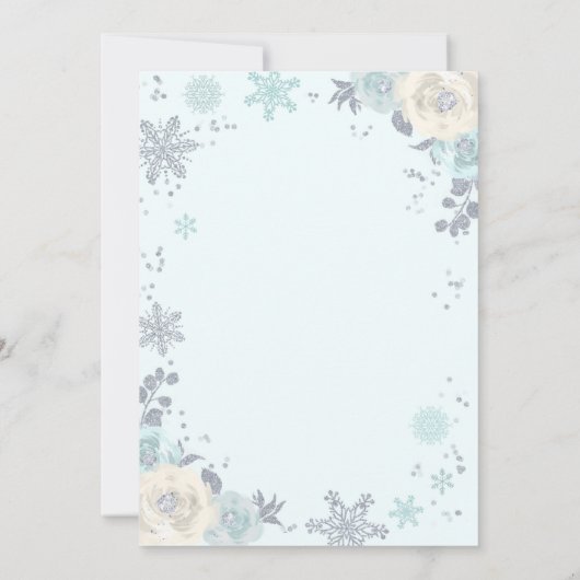 Silver en Mint Floral Winter Baby shower Snowflake Kaart (Achterkant)