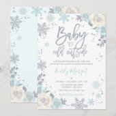 Silver en Mint Floral Winter Baby shower Snowflake Kaart (Voorkant / Achterkant)