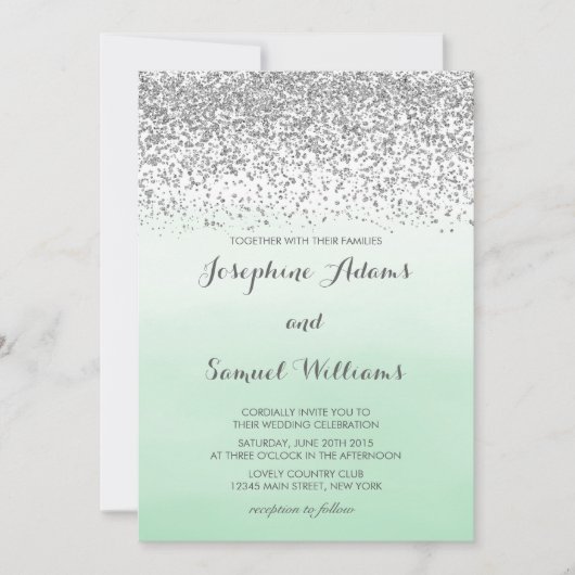 Silver en Mint Green Wedding Kaart (Voorkant)