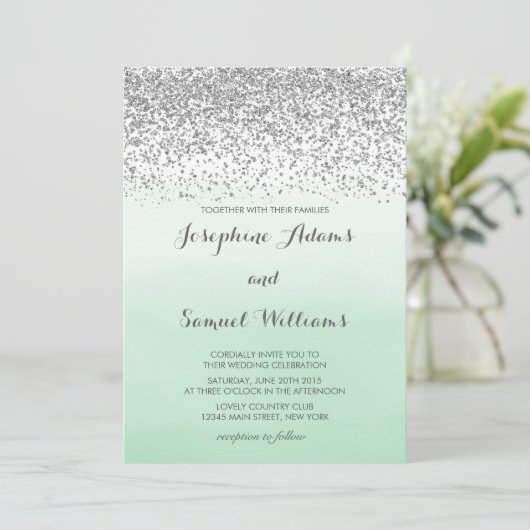 Silver en Mint Green Wedding Kaart (Staand voorkant)