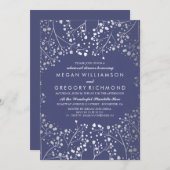 Silver en Navy Baby's Breath Repetitie Diner Kaart (Voorkant / Achterkant)