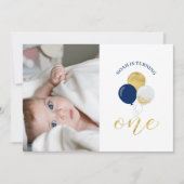 Silver- en Navy-ballonnen | Jongen 1e verjaardag Kaart (Voorkant)