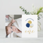 Silver- en Navy-ballonnen | Jongen 1e verjaardag Kaart (Staand voorkant)