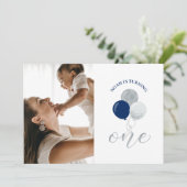 Silver- en Navy-ballonnen | Jongen 1e verjaardag Kaart (Staand voorkant)