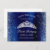 Silver en Navy Blue Quinceanera bewaren de datum Briefkaart (Voorkant / Achterkant)