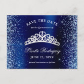 Silver en Navy Blue Quinceanera bewaren de datum Briefkaart (Voorkant)