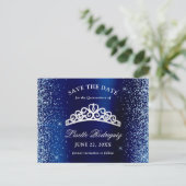 Silver en Navy Blue Quinceanera bewaren de datum Briefkaart (Staand voorkant)