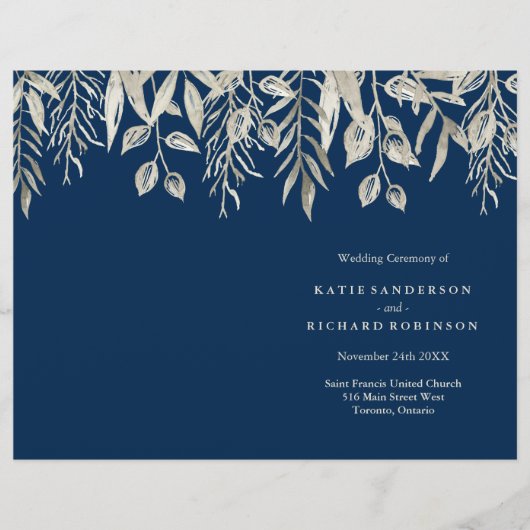 Silver- en Navy Blue Wedding-programma's (Voorkant)