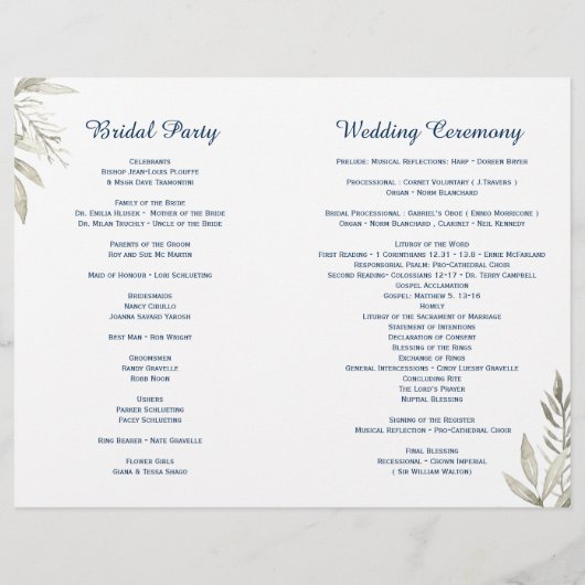 Silver- en Navy Blue Wedding-programma's (Achterkant)