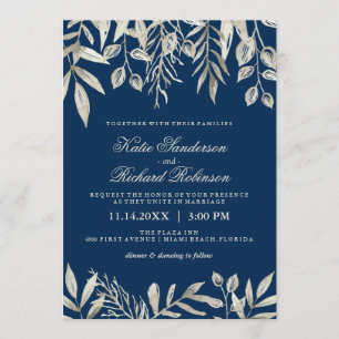 Silver- en Navy Blue Wedding-uitnodigingen Kaart