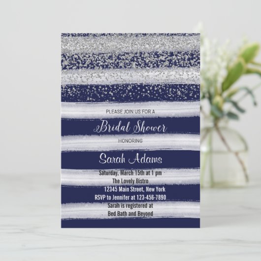 Silver en Navy Bridal Shower Uitnodiging (Staand voorkant)