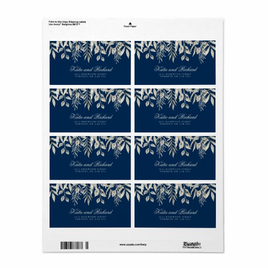 Silver en Navy bruiloft Adresetiketten Etiket (Full Sheet)