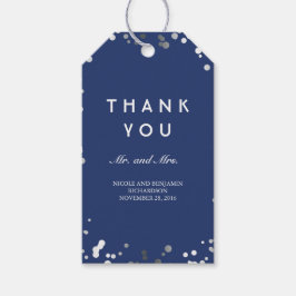 Silver en Navy Confetti Elegant Bruiloft Cadeaulabel