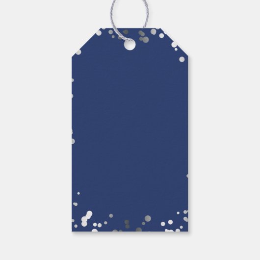 Silver en Navy Confetti Elegant Bruiloft Cadeaulabel (Achterkant)