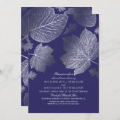 Silver en Navy Leaves Herfst Rehearsal Dinner Kaart (Voorkant / Achterkant)