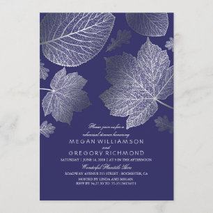 Silver en Navy Leaves Herfst Rehearsal Dinner Kaart