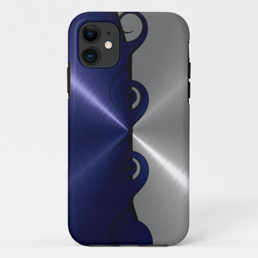 Silver- en Navy Stainless Metallic Swirlpatroon Case-Mate iPhone Case (Achterkant)