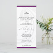 Silver en Paars Floral Heart Wedding Menu (Staand voorkant)