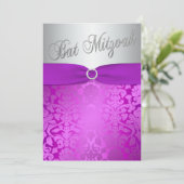 Silver en Paarse Damask Bat Mitzvah Invitation Kaart (Staand voorkant)