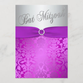 Silver en Paarse Damask Bat Mitzvah Invitation Kaart
