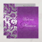 Silver en Paarse Damask II bruiloft uitnodiging (Voorkant / Achterkant)