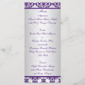 Silver en Paarse Damask Menu Kaart (Achterkant)