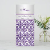 Silver en Paarse Damask Menu Kaart (Staand voorkant)