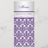 Silver en Paarse Damask Menu Kaart (Voorkant)