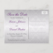 Silver en Paarse Damask Save the Date Kaart (Achterkant)
