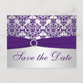 Silver en Paarse Damask Save the Date Kaart (Voorkant)
