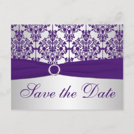 Silver en Paarse Damask Save the Date Kaart