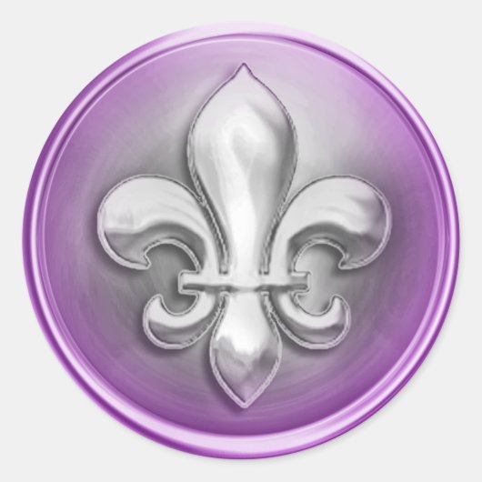 Silver en Paarse Fleur de Lis Embossed Kijk Ronde Sticker (Voorkant)