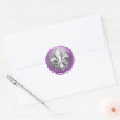 Silver en Paarse Fleur de Lis Embossed Kijk Ronde Sticker (Envelop)
