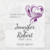 Silver en Paarse Floral Heart Wijnlabel Wijn Etiket (Enkel label)