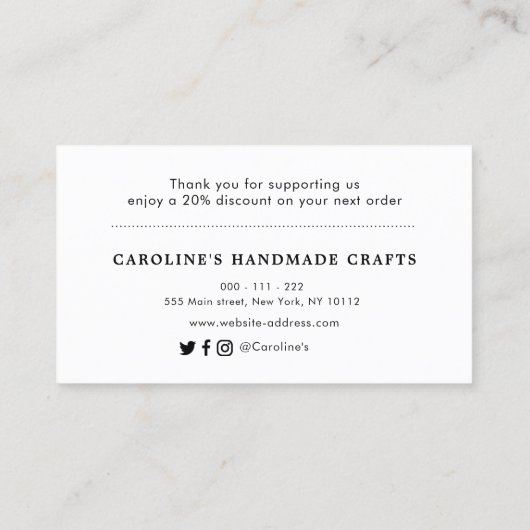 Silver en paarse glitter dank u script insert  visitekaartje (Achterkant)