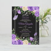 Silver en Paarse Mis Quince Birthday Butterfly Kaart (Staand voorkant)