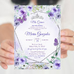 Silver en Paarse Mis Quince Birthday Invite Kaart<br><div class="desc">Silver en Paarse Mis Quince Birthday Invite</div>
