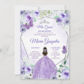 Silver en Paarse Mis Quince Invitation Kaart (Voorkant)
