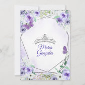 Silver en Paarse Mis Quince Invitation Kaart (Achterkant)